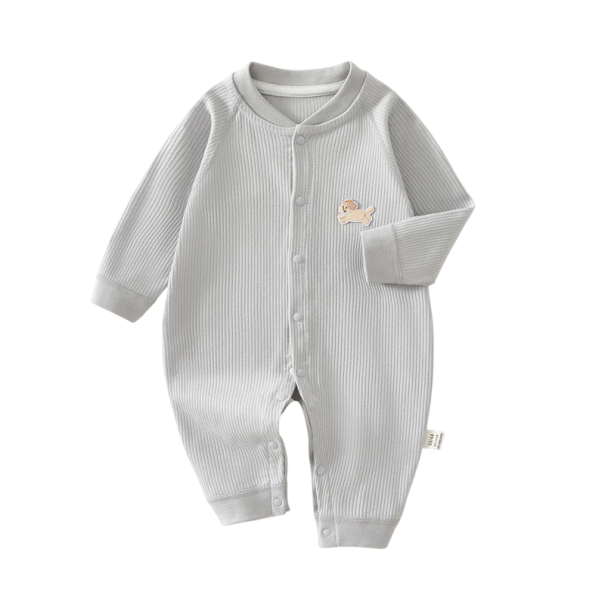 Neugeborenen-Overall aus Baumwolle mit Hundemotiv Einfarbiges Design Mit Druckknöpfen Rundhalsausschnitt Für Jungen und Mädchen Bequemes Kinderpyjama grau 6-9 Monate
