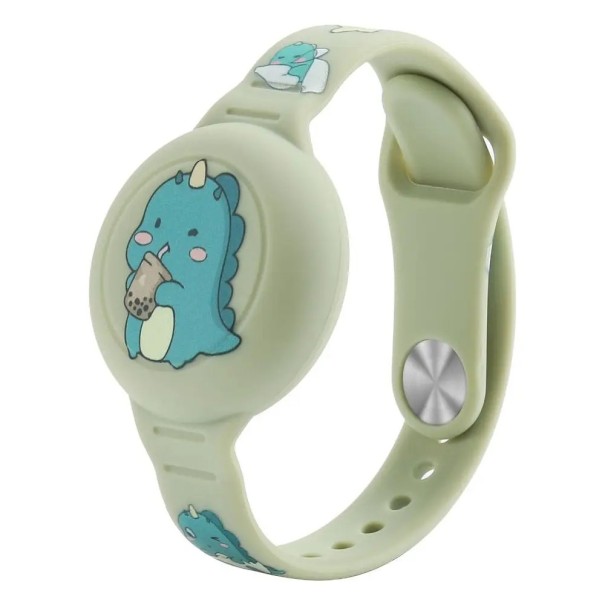New Waterproof Silicone Bracelet for Apple AirTag Kids Wrist Holder Watch Case Green with Dinosaur Design 1