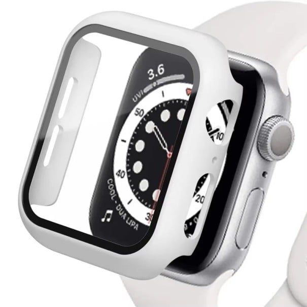 Nezastavitelná ochrana pro Apple Watch 41 mm, 360° tvrzené sklo a ochranný rámeček pro Series 7, 8, 9, nárazuvzdorný kryt bílá