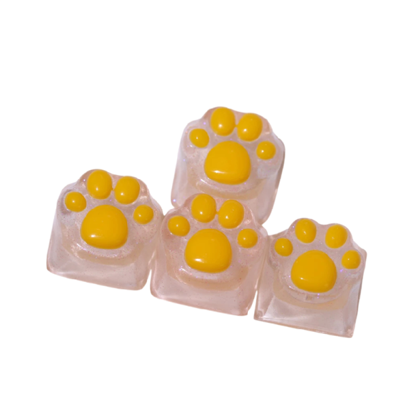Niedliche Tasten mit Pfotenmotiv 4 Stück RGB Kreuzachse durchsichtige Ausführung für mechanische Tastatur dekoratives Set gelb