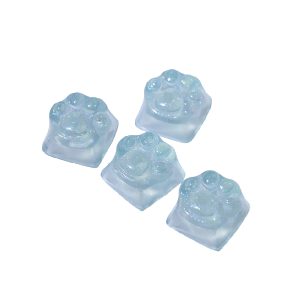 Niedliche Tasten mit Pfotenmotiv 4 Stück RGB Kreuzachse transparente Ausführung für mechanische Tastatur dekoratives Set blau