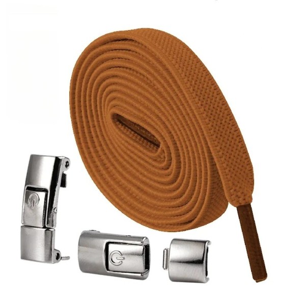 No-Tie Schnürsenkel mit Schloss 100 cm Elastische Sportschnürsenkel mit Metallschnalle Laufschuhe Fitnessschuhe Kinderschuhe braun