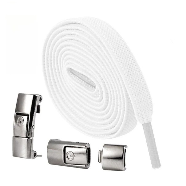 No-Tie Schnürsenkel mit Schloss 100 cm Elastische Sportschnürsenkel mit Metallschnalle Laufschuhe Fitnessschuhe Kinderschuhe weiß