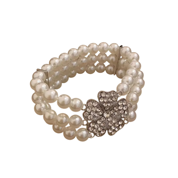 Noblesse party armband parel 17,5 x 2,8 cm Franse luxe ontwerp Legering Steentjes Bloemige elegante sieraden 1