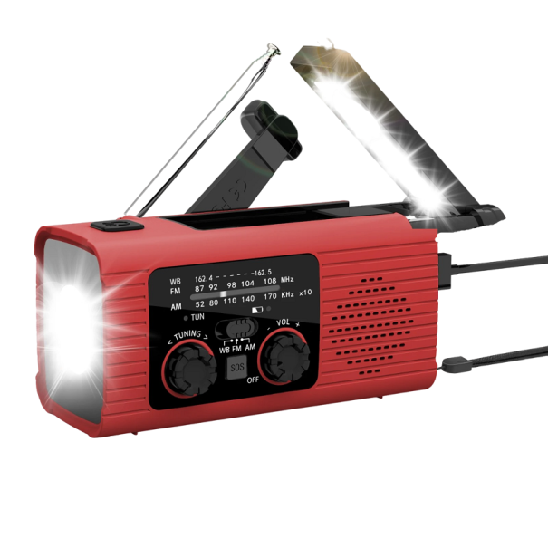 Nødradio med lommelygte og powerbank Bærbar AM/FM-radio Trådløs radio LED-lommelygte Powerbank Multifunktionel radio Vandtæt 13,5 x 5,8 x 6,8 cm rød