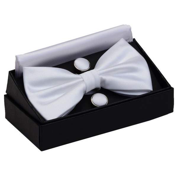 Nœud papillon pour homme, pochette et boutons de manchette T1309 blanc