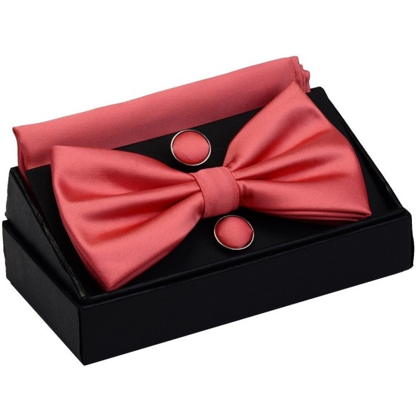 Nœud papillon pour homme, pochette et boutons de manchette T1309 rouge clair