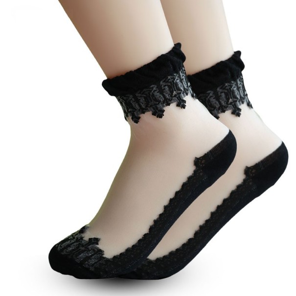 Női áttetsző zokni csipkével - 5 pár fekete