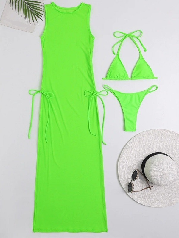 Női bikini és áttetsző ruha neonzöld XS