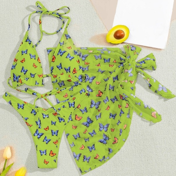 Női bikini sállal P367 zöld S