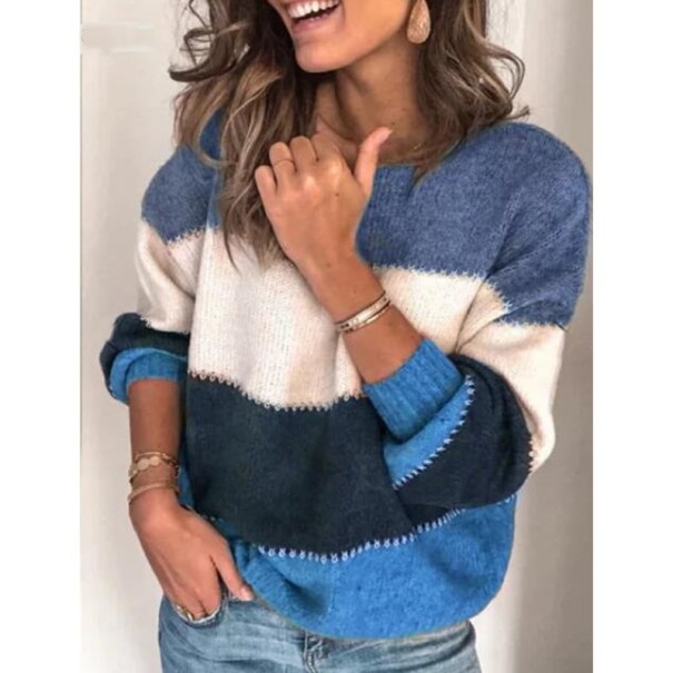 Női bő csíkos pulóver kék XL