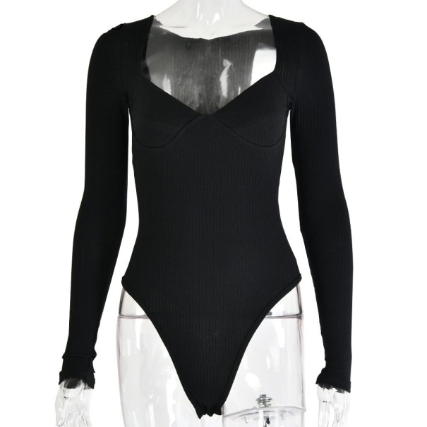 Női body mély nyakkivágással fekete S