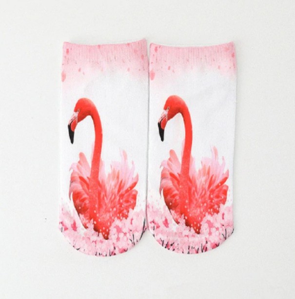 Női bokazokni flamingóval fehér
