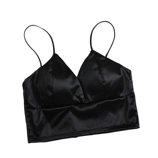 Női bralette melltartó V kivágással és vékony pántokkal Fényes felület Széles alsó szegély Kapcsos zár Spandex Univerzális méret fekete