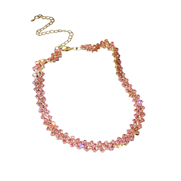 Női choker kristályokkal, állítható, elegáns kiegészítő esti eseményekhez rózsaszín