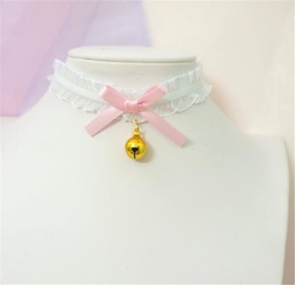 Női choker masnival világos rózsaszín 5