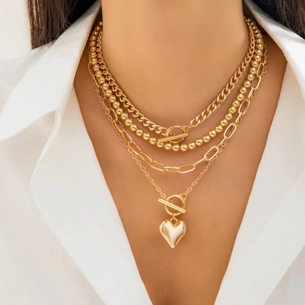 Női choker szett 4 db Chunky réteges nyaklánc Állítható hossz Elegáns divatékszerek mindennapi viselethez nőknek arany