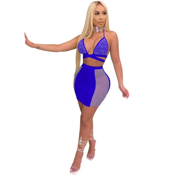 Női crop felső és szoknya B1065 kék XS