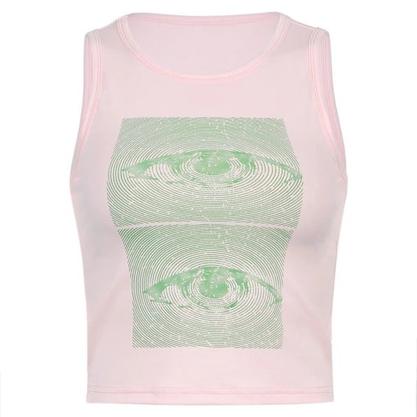 Női crop top egyszínű szemmintás O nyakkivágással széles pántokkal poliészter spandex modern top rózsaszín M