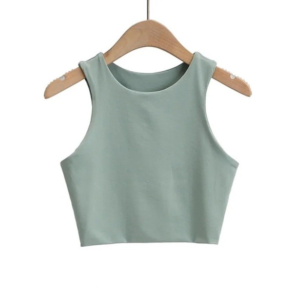 Női crop top Széles pántok O nyakkivágással Egyszínű rövid top poliészterből és spandexből Rugalmas fazon zöld M