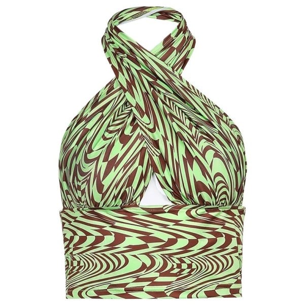 Női Crop Top Zöld Színes Mintákkal V Kivágással Kerek Nyakkivágású Széles Pántos Stílusos Tíló Poliészter Spandex L