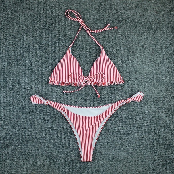 Női csíkos bikini P520 piros M