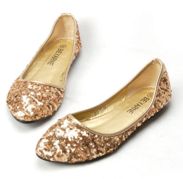 Női csillogó balerina cipő flitterekkel J1800 arany 36