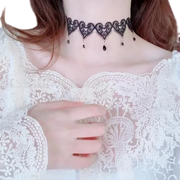 Női csipkés choker díszítő részletekkel 32 + 5 cm-es nyaklánc fekete csipke elegáns kiegészítő mindennapi és ünnepi viselethez 1
