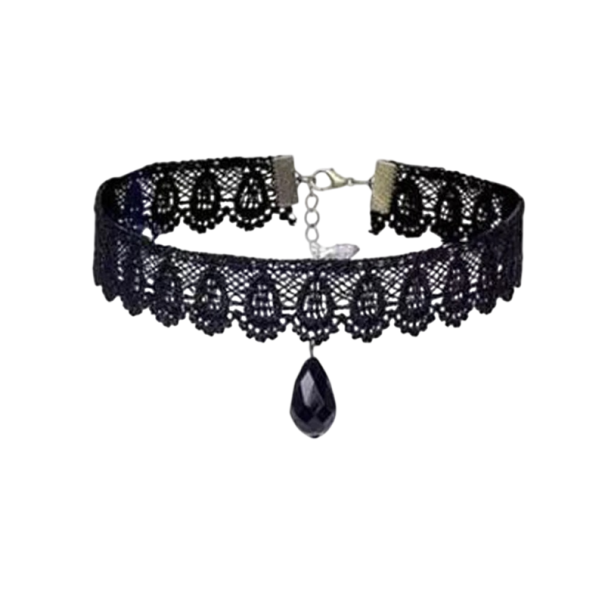 Női csipkés choker medállal, 32 + 5 cm-es nyaklánc, fekete csipke, elegáns kiegészítő mindennapi viselethez és eseményekhez 1