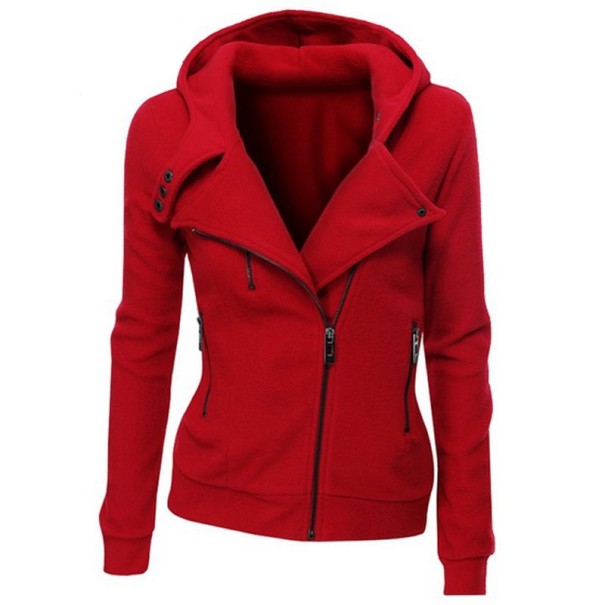 Női divatos kapucnis pulóver - piros XL