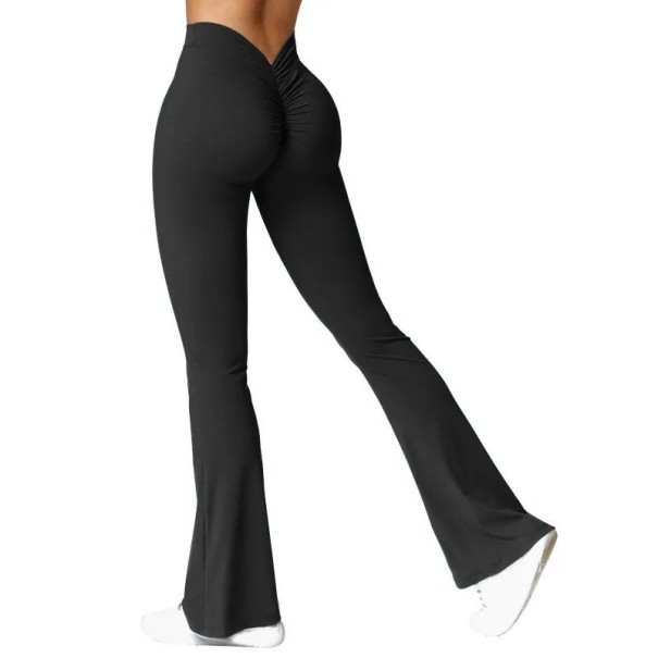 Női divatos, masszív leggings V-kivágású derékkal, push-up hatású, magas derékkal, karcsúsított szabással, bővülő szárral. Elegáns, formázó leggings hétköznapi viseletre. fekete XXL