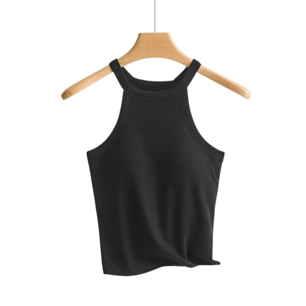 Női egyszínű trikó Beépített melltartó O nyak Tenké pántok Viskóz spandex kényelmes top fekete M