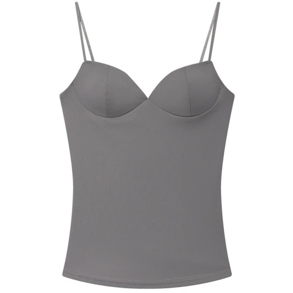 Női egyszínű trikó V-kivágással Vékony pántok Könnyű poliészter felső kényelmes nyári szabás mindennapokra szürke S