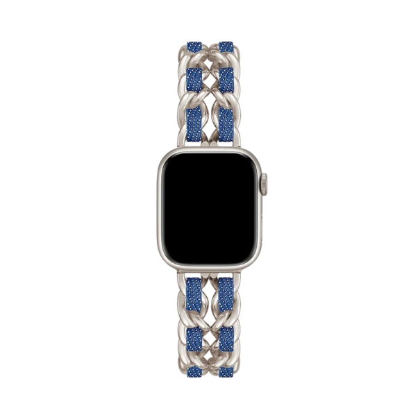 Női fém kék denim óraszíj Apple Watch 38 mm 40 mm 41 mm, kompatibilis az 1-es, 2-es, 3-as, 4-es, 5-ös, 6-os, 7-es, 8-as, 9-es és SE sorozattal 1