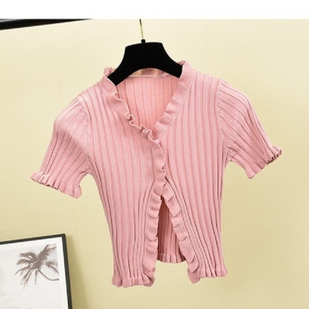 Női fodros rövid póló rózsaszín