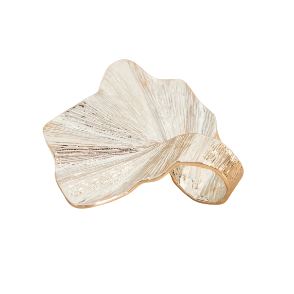 Női gyűrű ginkgo levelekkel Cinkötvözet 1,7 cm levele 6,5 cm Divatos legyezős design Elegáns feltűnő ékszer nőknek ezüst