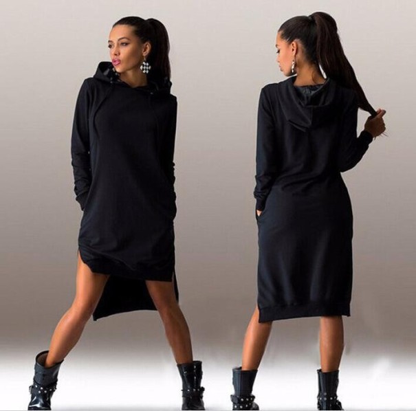 Női hosszú aszimmetrikus pulóver fekete L