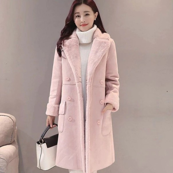 Női kabát műszőrmével P1988 rózsaszín XL