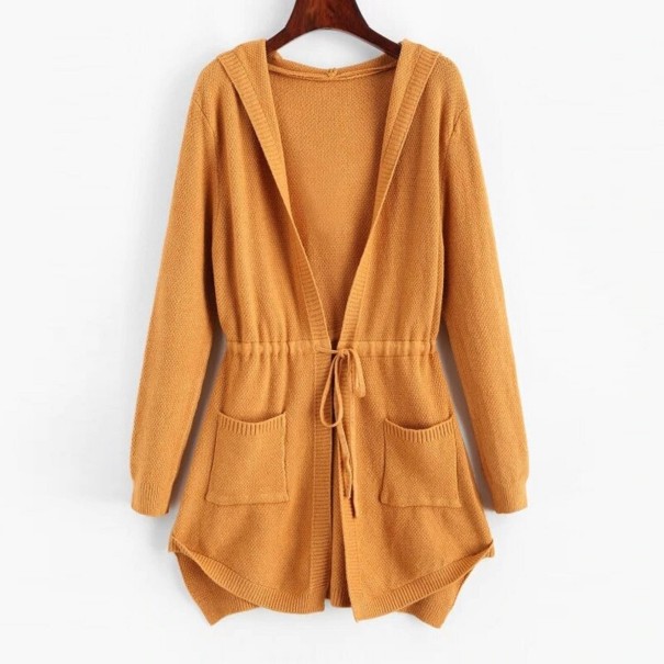 Női kardigán zsebbel mustár M Női kardigán zsebbel mustár M