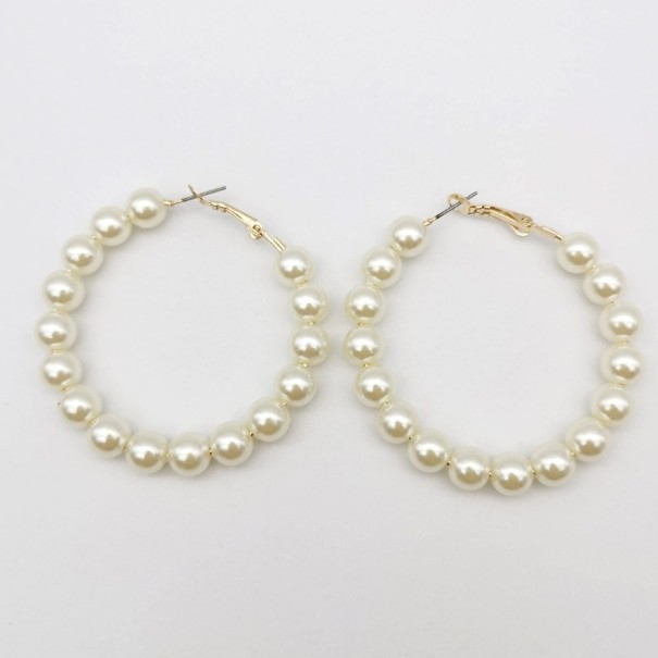 Női karika fülbevaló gyöngyökkel G483 arany 55 mm