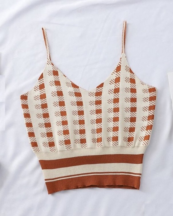 Női kockás crop felső A1208 khaki M