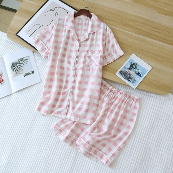 Női kockás pizsama P2591 rózsaszín L
