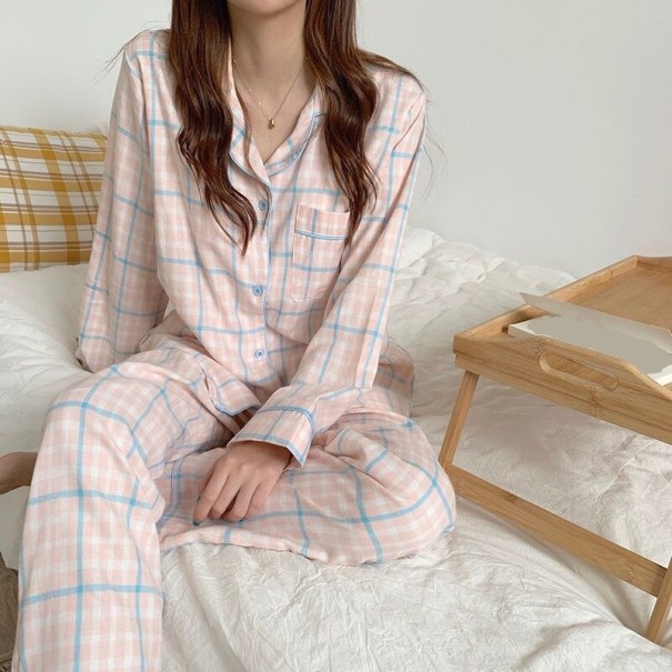 Női kockás pizsama P2663 rózsaszín L