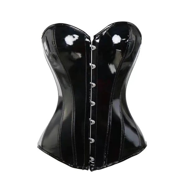 Női korzet pántok nélkül Fekete fényes O nyakú Elöl kapcsos Poliészter Spandex Elegáns top XXL