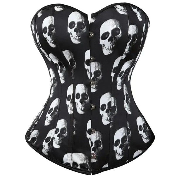 Női korzet pántok nélkül Fekete koponya mintával Elöl záródó O nyakú Poliészter Spandex Elegáns top XL