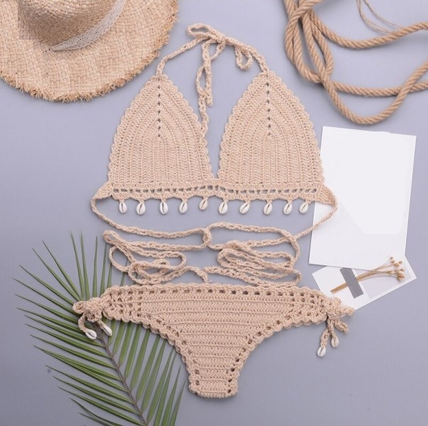 Női kötött bikini P788 bézs M