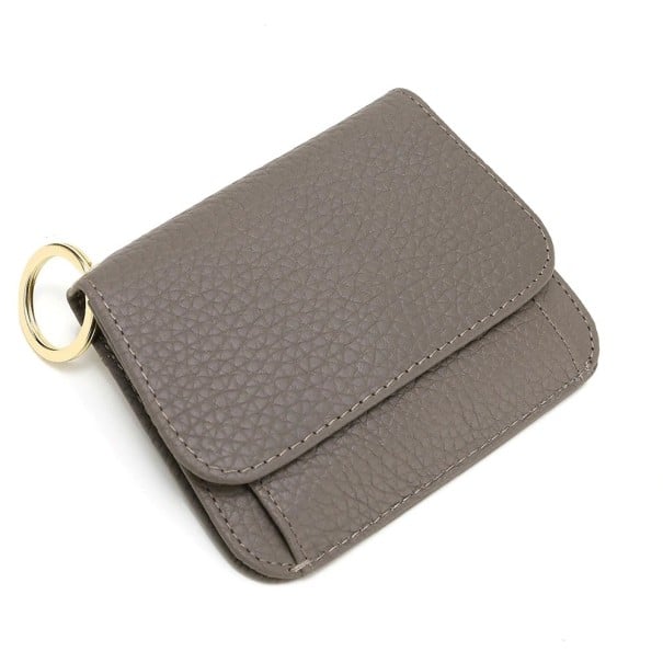 Női kulcstartó valódi bőrből klappal és fémgyűrűvel Kis zsebtok 13 x 10 x 2,5 cm Táskába és zsebbe szürke
