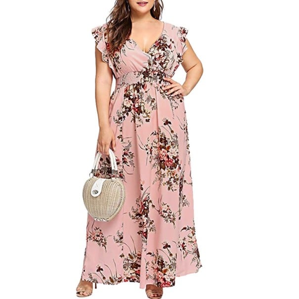 Női maxi ruha plus size rózsaszín 3XL