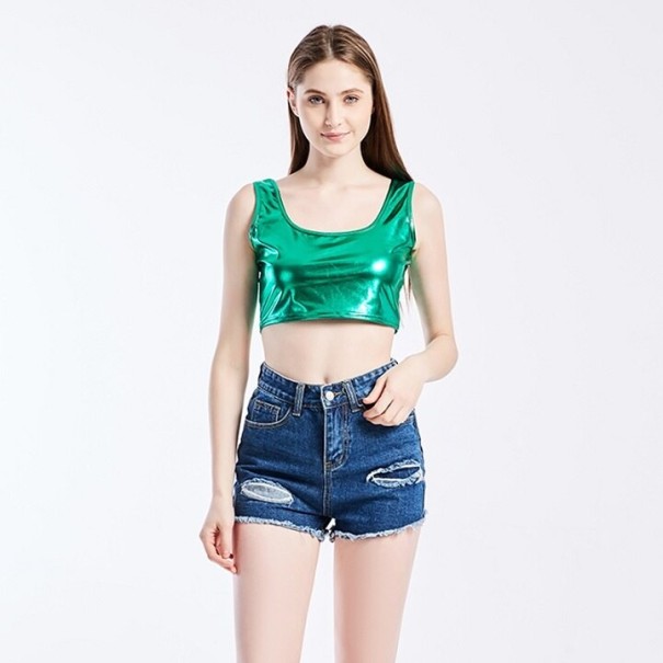Női metál crop felső B235 zöld XS
