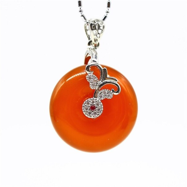 Női nyaklánc kerek medállal D508 narancs